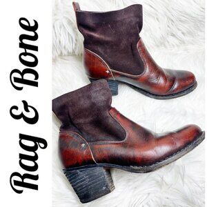 RAG & BONE Mercer II Suede Handmade Antiqued Leather Burgundy Booties, Size 37